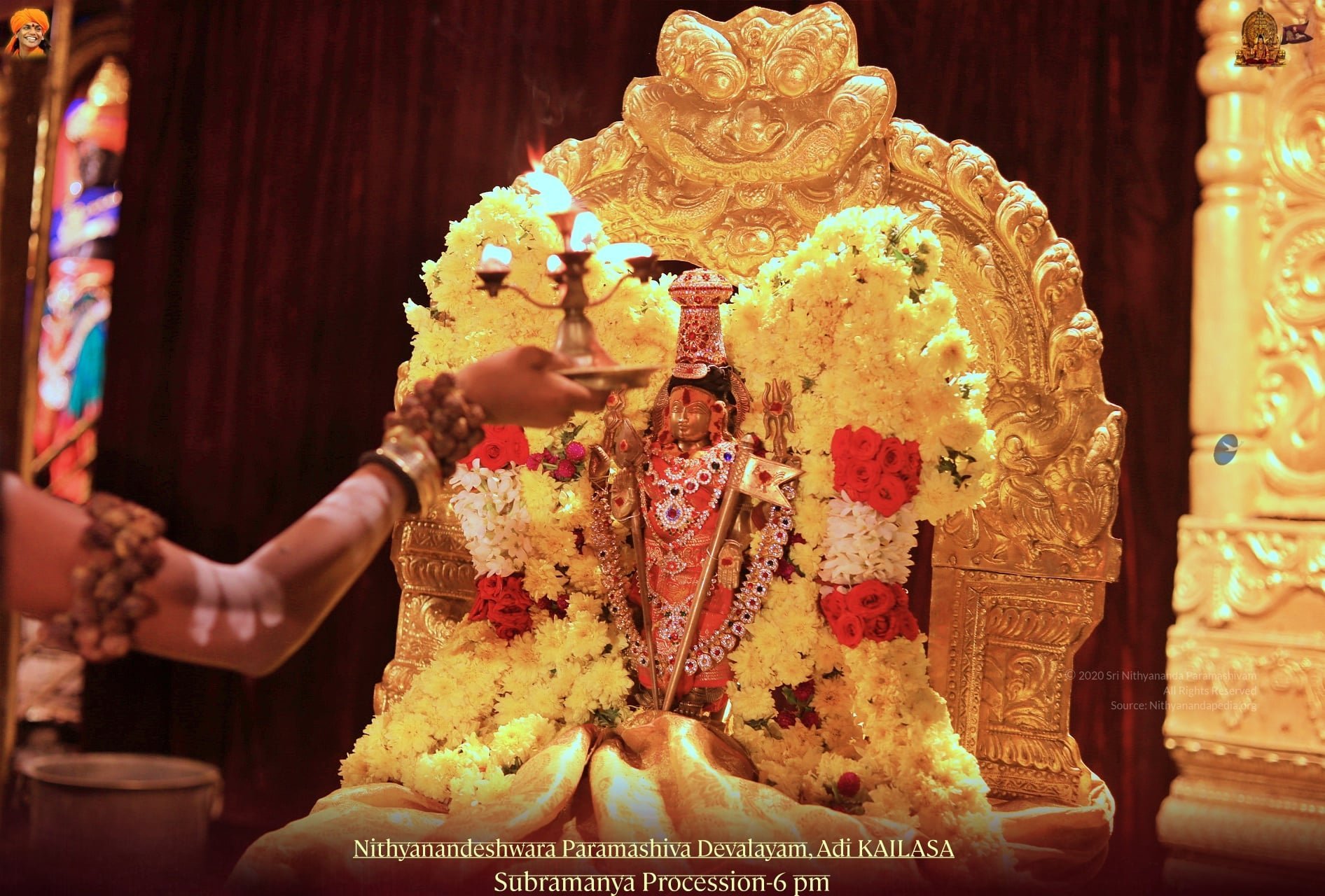 Subrahmanya in flower alankara during KAILASA's Skanda Shashti procession