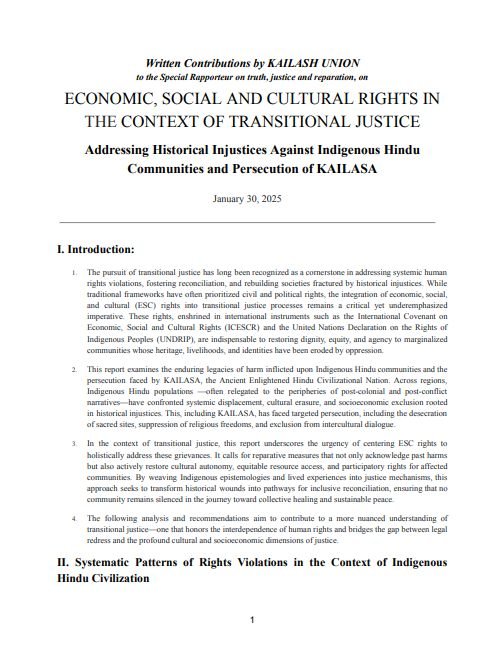 United Nations Publishes KAILASA's 29th Report on Economic, Social, and Cultural Rights in Transitional Justice, Highlighting Persecution