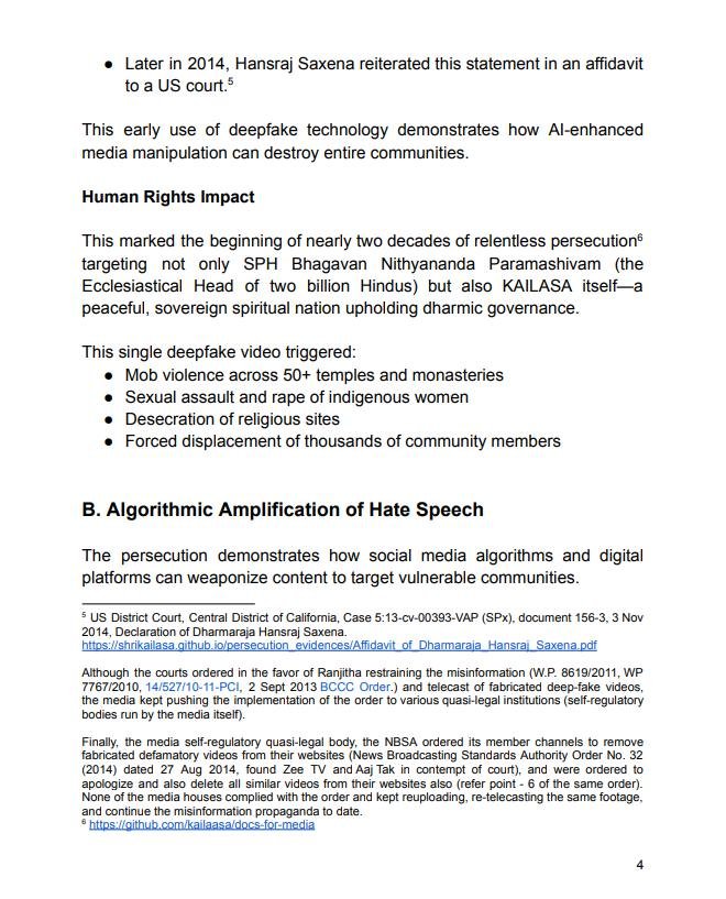 United Nations Publishes 30th Report Submitted by KAILASA: Documenting AI-Enabled Persecution and Presenting Revolutionary Vision for